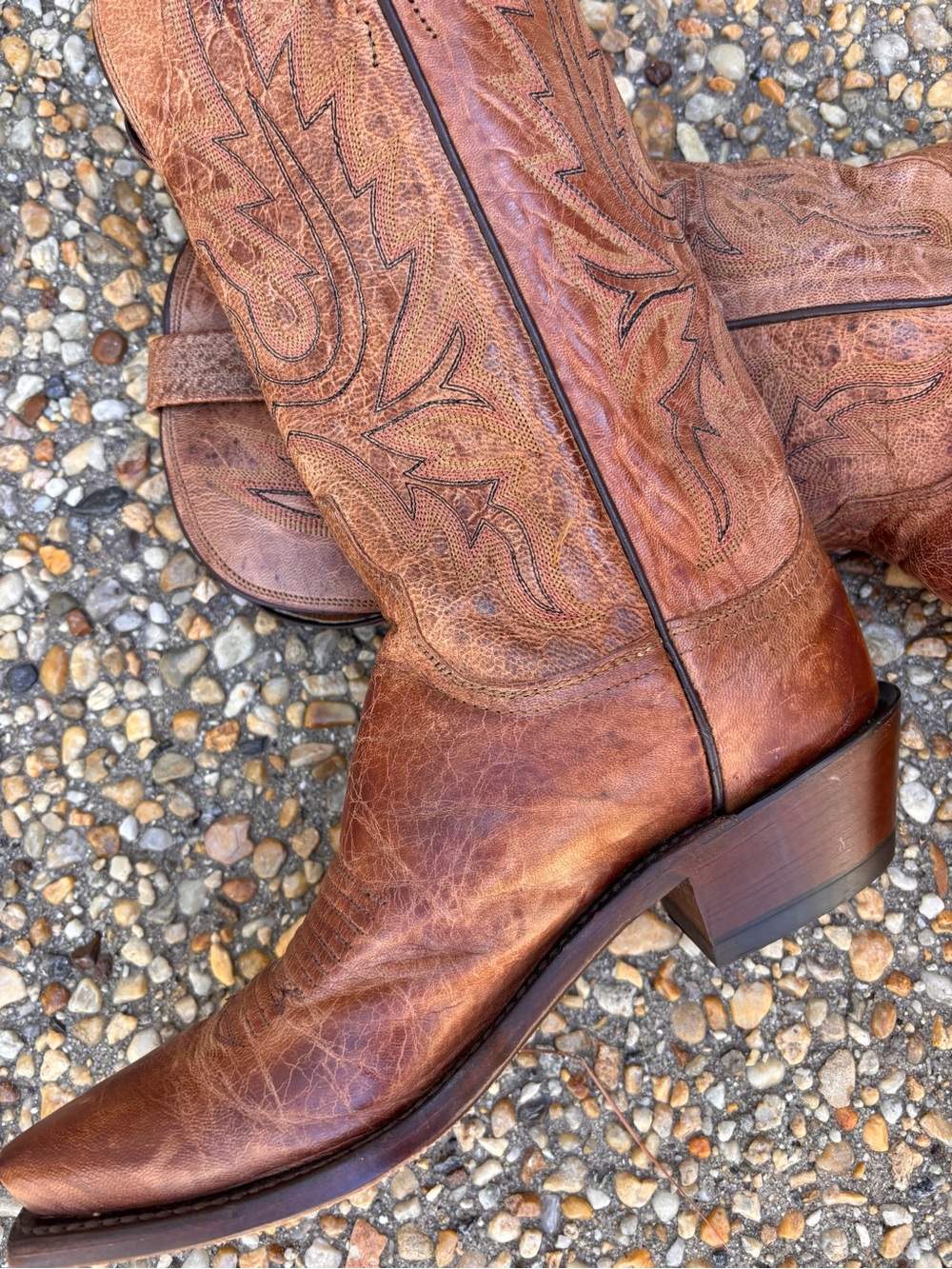 Lucchese Brown Embroidered Leather Heeled Cowboy Boots Savannah mad dog 7.5 - Picture 2 of 11